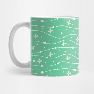 Green Wavy Lines, Dots and Flowers Pattern Mug